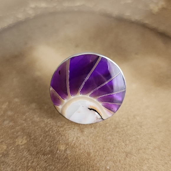Purple Shell Adjustable Large Statement Ring - Picture 2 of 5